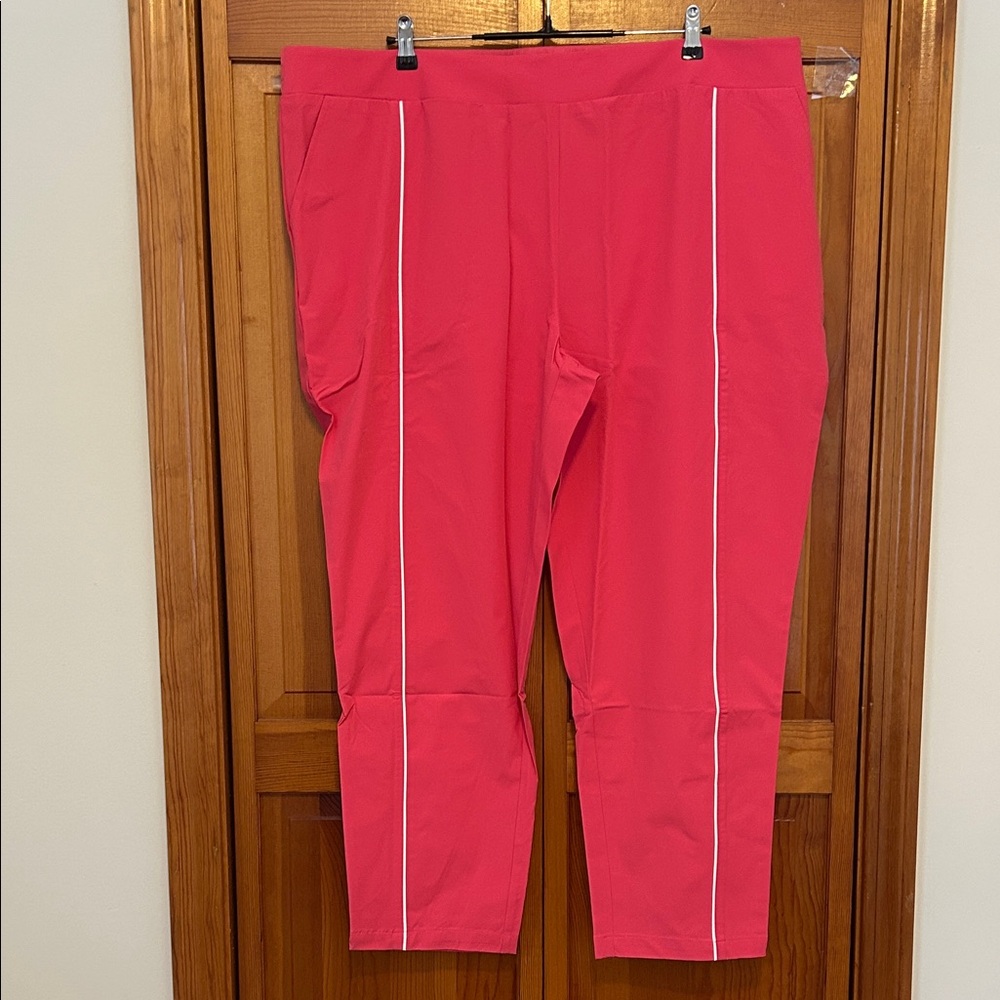 Isaac Mizrahi Pink Stretch Tech Pull‑On Pants Plus 2X New Soft Knit Comfort